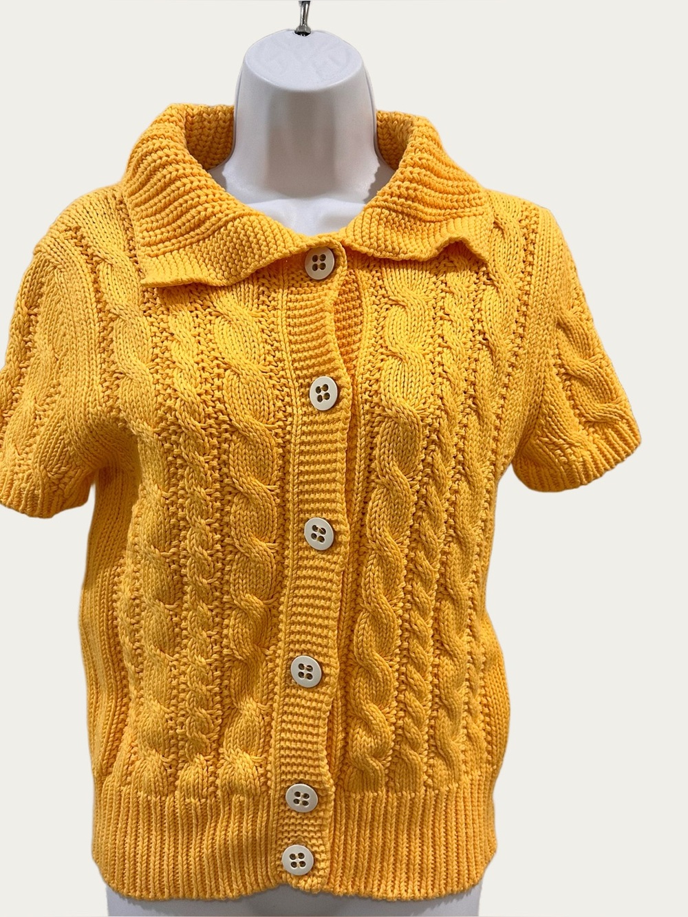 Fabiana Filippi Summer Sunshine Yellow Short Sleeve Cable Knit Cardigan M